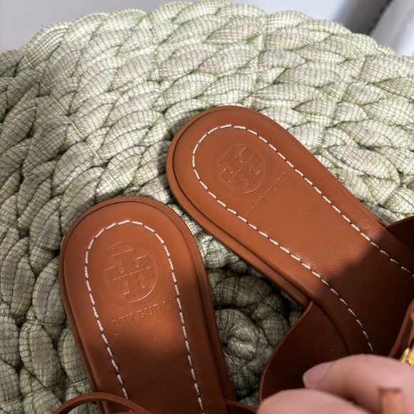 NWOB Tory Burch Gemini Link Lace Up Wrap Flat Royal Tan/Gold Leather Sandals - Picture 8 of 12